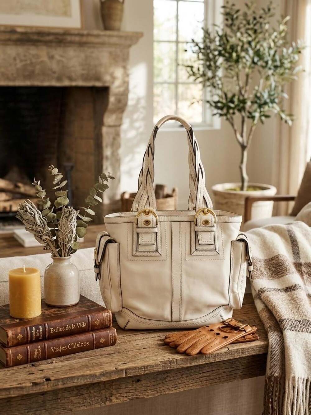 COach Mia Ivory TOTe LEather braided SHoulder BAg 10049